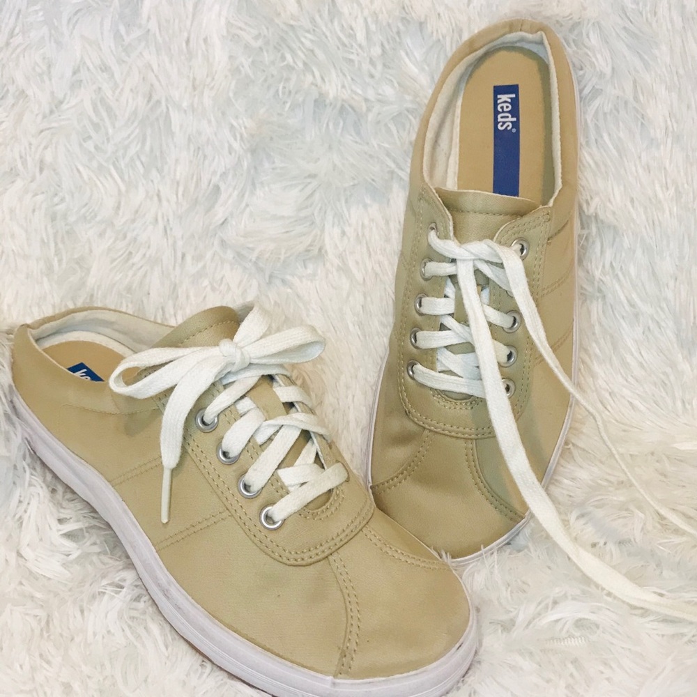 Keds tan lace up slide on sneakers mules 6.5